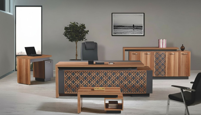 Bureau de bureau Mobilier de bureau Ensemble de bureau complet 4 pièces Bois marron Bureau