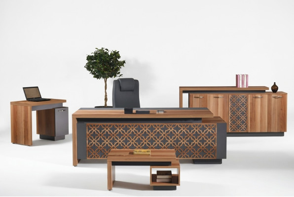 Bureau de bureau Mobilier de bureau Ensemble de bureau complet 4 pièces Bois marron Bureau