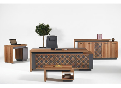 Bureau de bureau Mobilier de bureau Ensemble de bureau complet 4 pièces Bois marron Bureau
