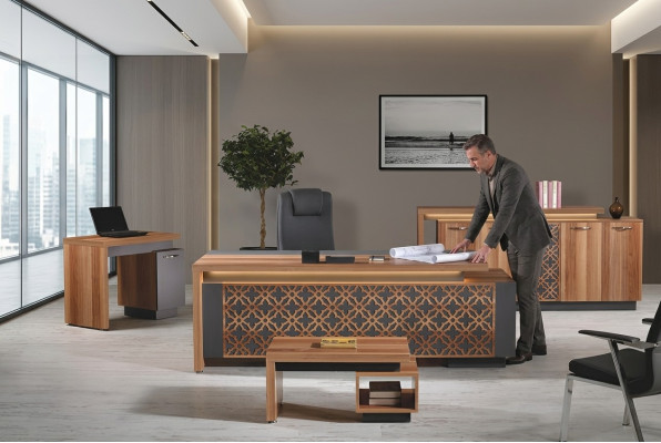 Bureau complet Bureau de bureau Mobilier de bureau Ensemble de bureau 4 pièces Bois Marron Bureau