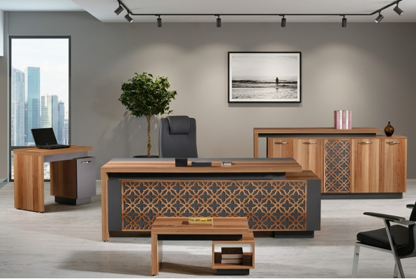 Bureau complet Bureau de bureau Mobilier de bureau Ensemble de bureau 4 pièces Bois Marron Bureau