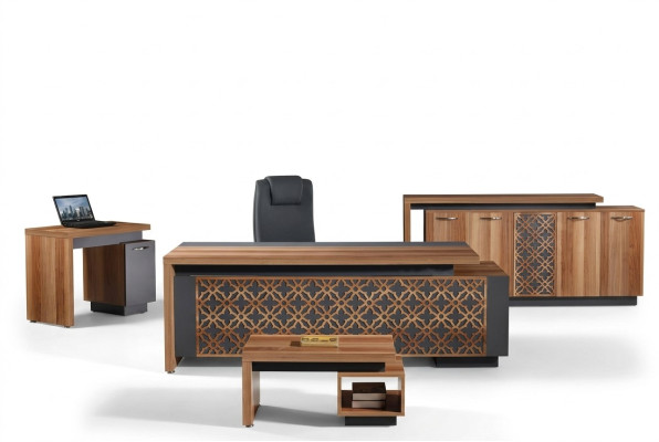 Bureau complet Bureau de bureau Mobilier de bureau Ensemble de bureau 4 pièces Bois Marron Bureau