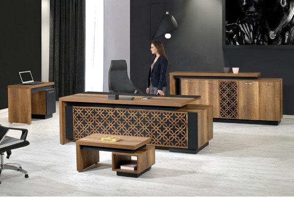 Bureau complet Mobilier de bureau Bureau de bureau Bureau de bureau Ensemble 4 pièces Bois Marron