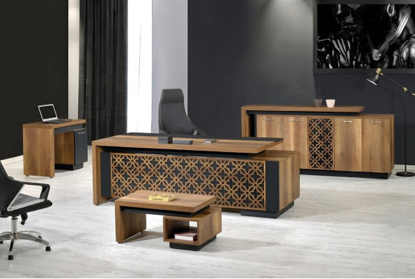 Bureau complet Mobilier de bureau Bureau de bureau Bureau de bureau Ensemble 4 pièces Bois Marron