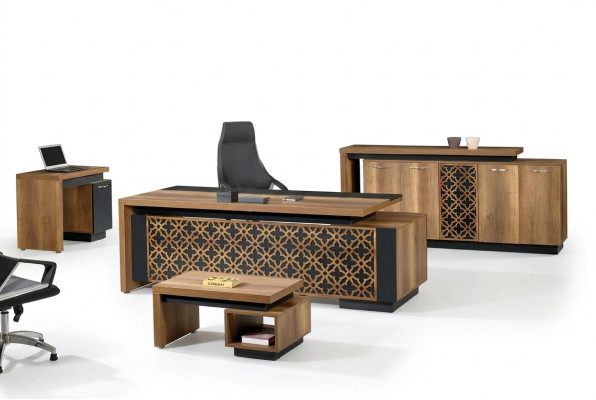 Bureau complet Mobilier de bureau Bureau de bureau Bureau de bureau Ensemble 4 pièces Bois Marron