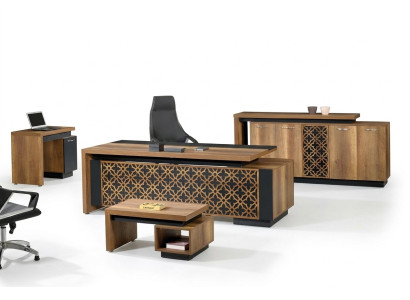 Bureau complet Mobilier de bureau Bureau de bureau Bureau de bureau Ensemble 4 pièces Bois Marron