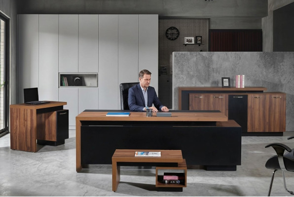 Bureau de bureau Mobilier de bureau Ensemble complet de bureau Ensemble de bureau 4 pièces Bois Noir