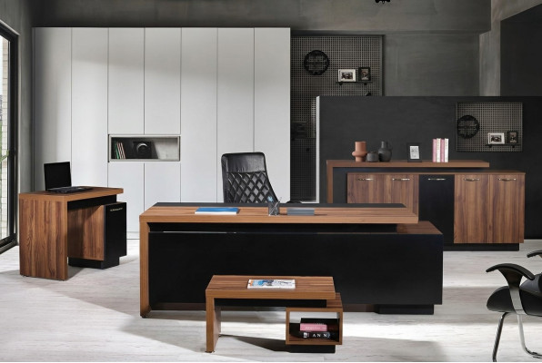 Bureau de bureau Mobilier de bureau Ensemble complet de bureau Ensemble de bureau 4 pièces Bois Noir