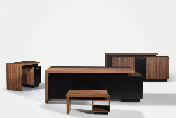 Bureau de bureau Mobilier de bureau Ensemble complet de bureau Ensemble de bureau 4 pièces Bois Noir