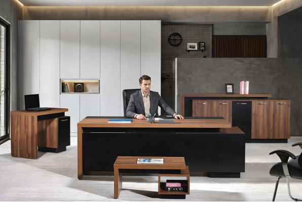 Mobilier de bureau Bureau complet Bureau Bureau Bureau à tiroirs 4 pièces Bois Noir
