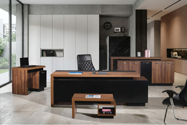 Mobilier de bureau Bureau complet Bureau Bureau Bureau à tiroirs 4 pièces Bois Noir