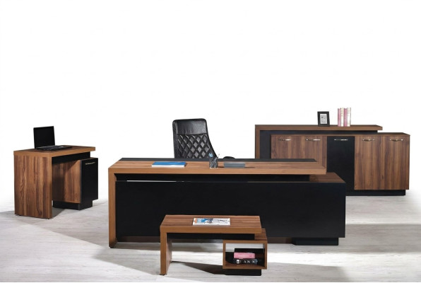 Mobilier de bureau Bureau complet Bureau Bureau Bureau à tiroirs 4 pièces Bois Noir