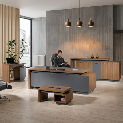 Mobilier de bureau complet Ensemble de bureau Bureau Bureau de bureau Ensemble de 4 pièces Bois Marron