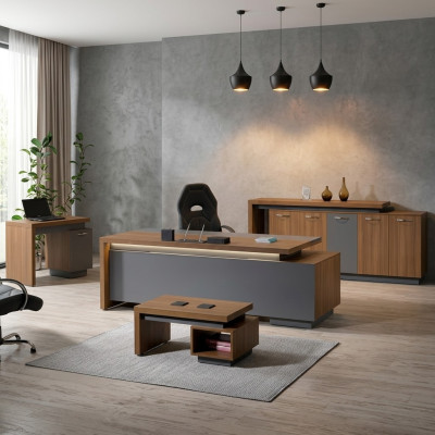 Mobilier de bureau complet Ensemble de bureau Bureau Bureau de bureau Ensemble de 4 pièces Bois Marron