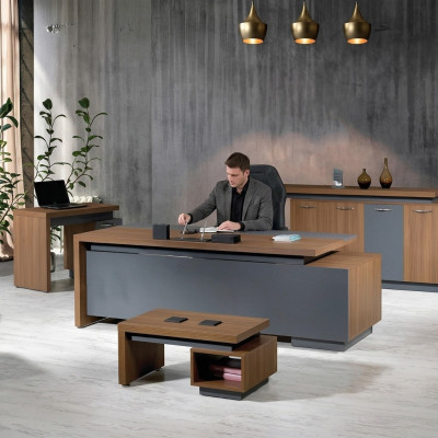 Bureau de bureau Mobilier de bureau Ensemble de bureau complet 4 pièces Bois Marron