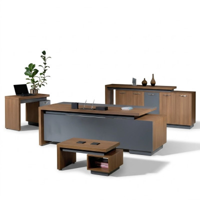 Bureau de bureau Mobilier de bureau Ensemble de bureau complet 4 pièces Bois Marron