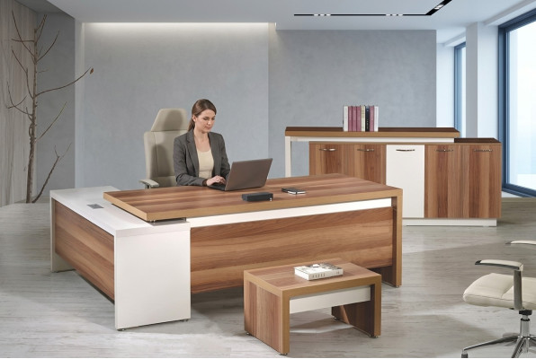 - Mobilier complet pour salle d'étude - Bureau d'angle 3 pièces en bois marron - Mobilier de bureau