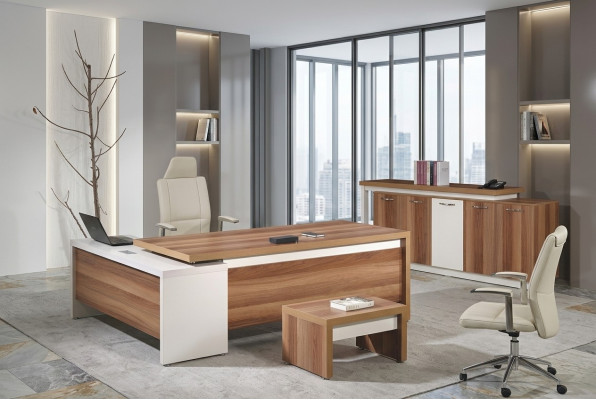 - Mobilier complet pour salle d'étude - Bureau d'angle 3 pièces en bois marron - Mobilier de bureau