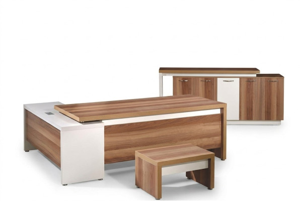 - Mobilier complet pour salle d'étude - Bureau d'angle 3 pièces en bois marron - Mobilier de bureau