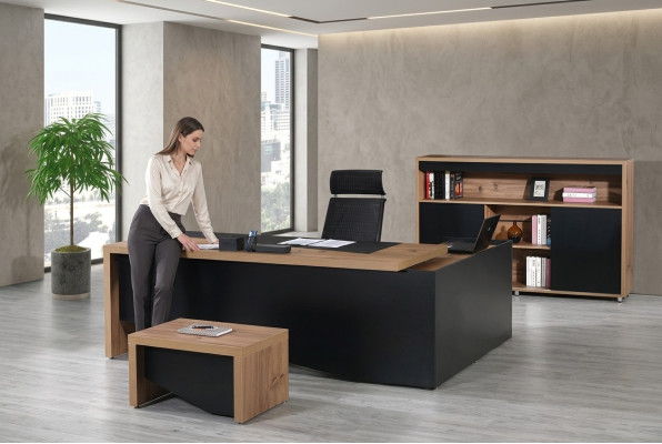 Meubles de bureau Bureau complet Angle de bureau Table de bureau Bureau Bureau 3 pièces Bois Noir