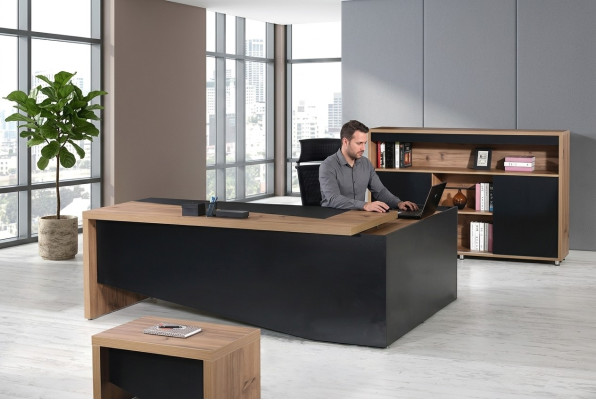 Meubles de salle d'étude Bureau d'angle complet 3 pièces en bois noir Mobilier de bureau