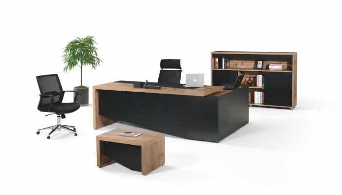 Meubles de salle d'étude Bureau d'angle complet 3 pièces en bois noir Mobilier de bureau