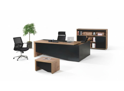 Meubles de salle d'étude Bureau d'angle complet 3 pièces en bois noir Mobilier de bureau