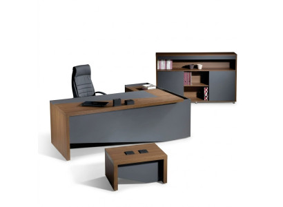 Bureau d'angle complet et ensemble de bureau en bois gris de 3 pièces