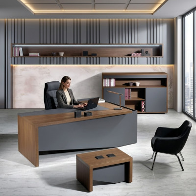 Mobilier de bureau d'angle gris classique 3 pièces en bois de la salle d'étude complète