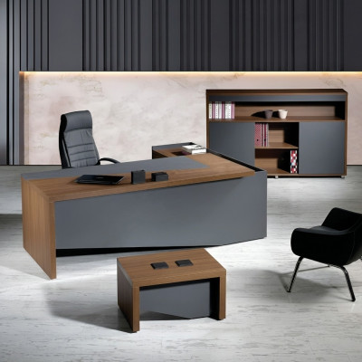 Mobilier de bureau d'angle gris classique 3 pièces en bois de la salle d'étude complète