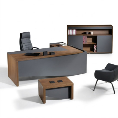 Mobilier de bureau d'angle gris classique 3 pièces en bois de la salle d'étude complète