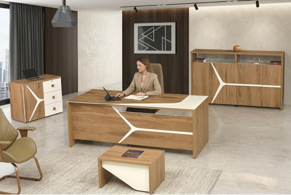 Bureau de bureau complet moderne Ensemble de bureau 4 pièces Bois Marron