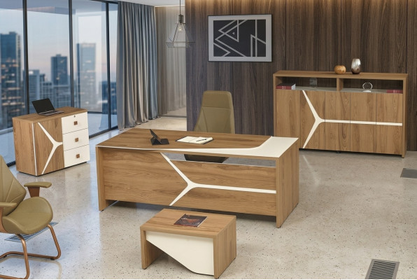Bureau de bureau complet moderne Ensemble de bureau 4 pièces Bois Marron