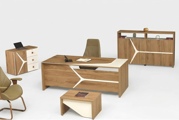 Bureau de bureau complet moderne Ensemble de bureau 4 pièces Bois Marron