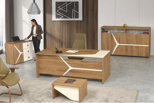 Bureau de bureau complet Ensemble de bureau de bureau 4 pièces Bois Marron Moderne