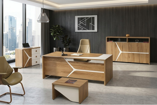 Bureau de bureau complet Ensemble de bureau de bureau 4 pièces Bois Marron Moderne