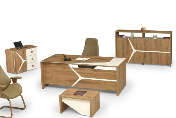 Bureau de bureau complet Ensemble de bureau de bureau 4 pièces Bois Marron Moderne