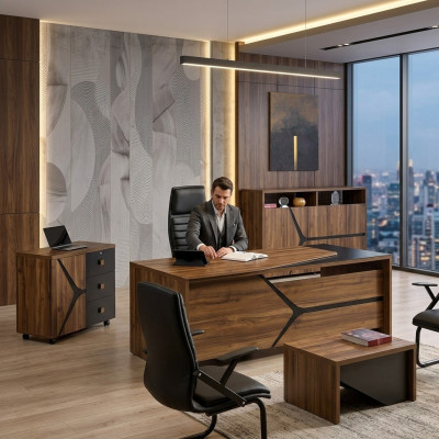 Étude de la chambre Mobilier Bureau Complet e 4pcs Bois Marron Mobilier de bureau