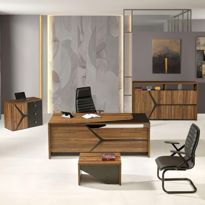Étude de la chambre Mobilier Bureau Complet e 4pcs Bois Marron Mobilier de bureau