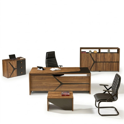 Étude de la chambre Mobilier Bureau Complet e 4pcs Bois Marron Mobilier de bureau