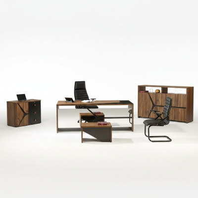 Mobilier complet de salle d'étude Bureau 4 pièces Bois Marron Mobilier de bureau