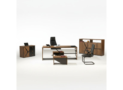 Mobilier complet de salle d'étude Bureau 4 pièces Bois Marron Mobilier de bureau