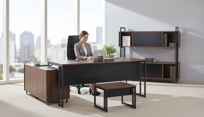Mobilier de bureau Coin de bureau complet Bureau Bureau d'angle Bureau de bureau 3 pièces Bois Marron