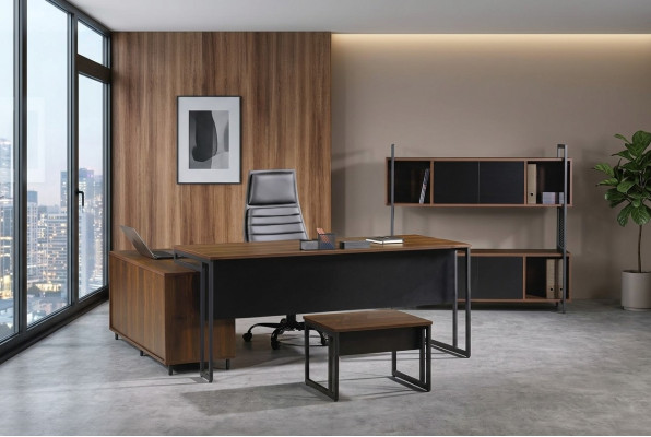 Mobilier de bureau Coin de bureau complet Bureau Bureau d'angle Bureau de bureau 3 pièces Bois Marron