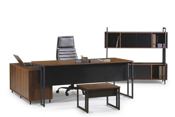Mobilier de bureau Coin de bureau complet Bureau Bureau d'angle Bureau de bureau 3 pièces Bois Marron