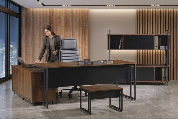 Mobilier de salle d'étude Ensemble complet de meubles de bureau Bureau d'angle Table de bureau Ensembles en bois brun 3 pièces