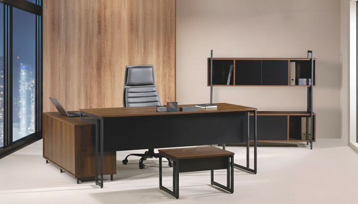 Mobilier de salle d'étude Ensemble complet de meubles de bureau Bureau d'angle Table de bureau Ensembles en bois brun 3 pièces