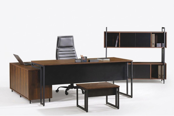 Mobilier de salle d'étude Ensemble complet de meubles de bureau Bureau d'angle Table de bureau Ensembles en bois brun 3 pièces