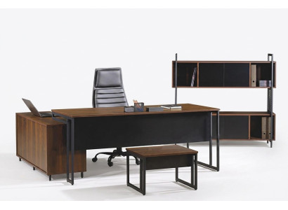 Mobilier de salle d'étude Ensemble complet de meubles de bureau Bureau d'angle Table de bureau Ensembles en bois brun 3 pièces