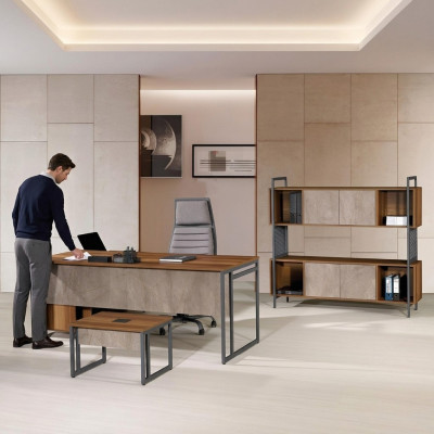 Bureau d'angle Complet e Bureau de bureau Ensemble de bureau 3 pièces Mobilier de bureau en bois Marron